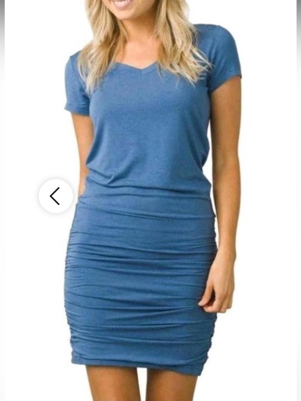 Prana Slate Blue V‑Neck Ruched Tee Dress Large Granola Girl